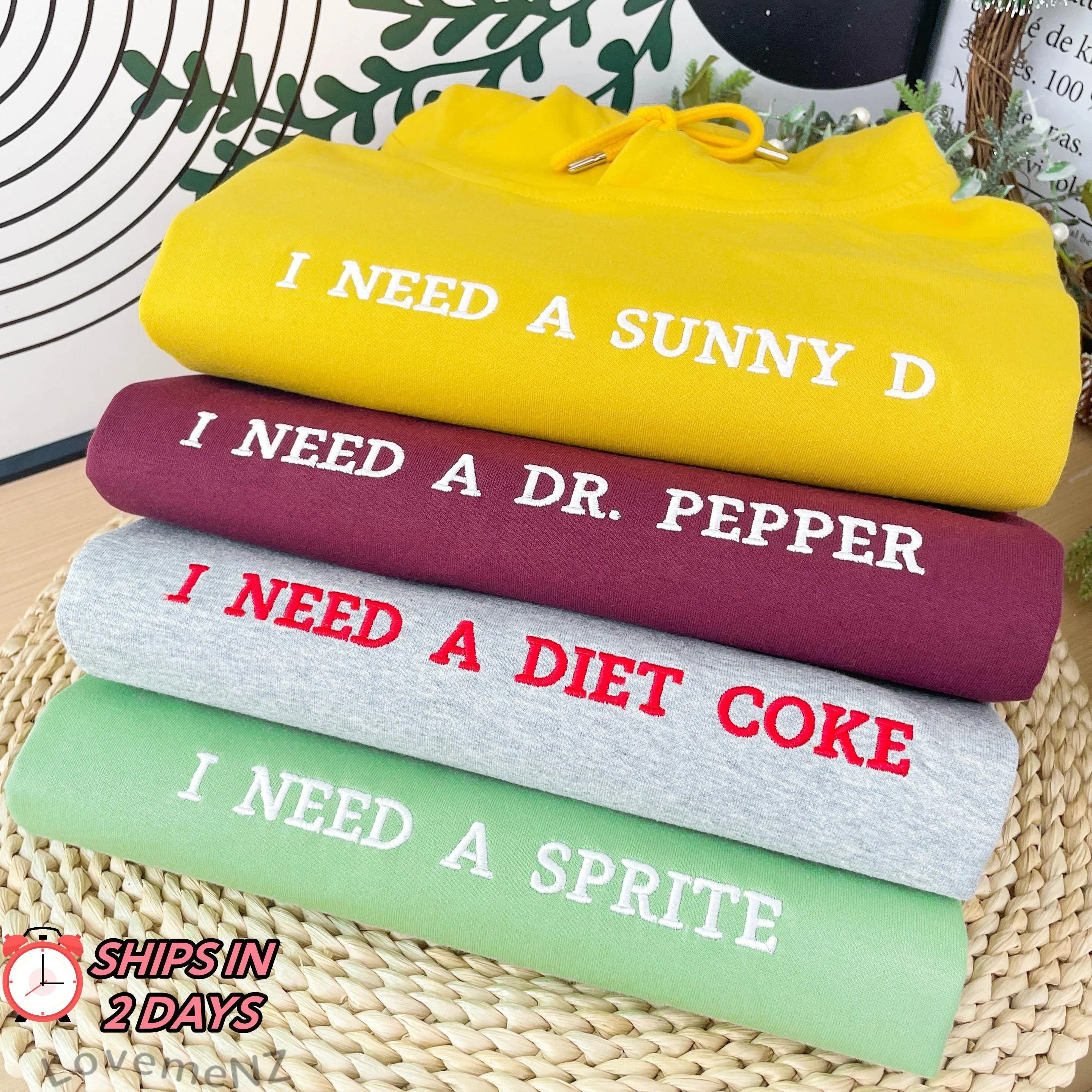 Custom Embroidered Sweatshirt with Personalized Text, I Need a Diet Coke Sweatshirt, Personalized Gift for Her,Christmas Gifts for Boyfriend Custom Embroidered Sweatshirt with Personalized Text, I Need a Diet Coke Sweatshirt, Personalized Gift for Her,Christmas Gifts for Boyfriend